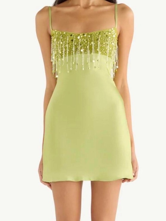 Asta Resort Dresses & Skirts - Yasmin Hand Beaded Mini Dress - Chartreuse Asta Resort